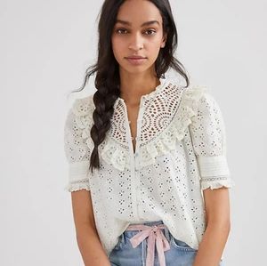 NWT Anthropologie Love The Label Dreamer Ruffled Eyelet Blouse